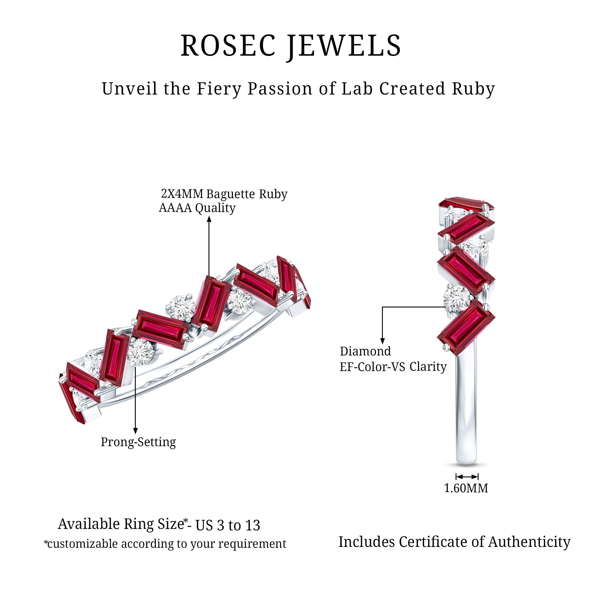 Lab Grown Ruby Ring – Baguette Ruby Eternity Band With Sparkling Diamond Accents