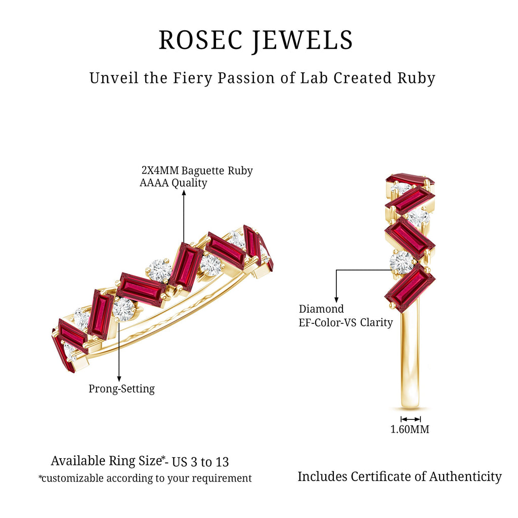 Lab Grown Ruby Ring – Baguette Ruby Eternity Band With Sparkling Diamond Accents