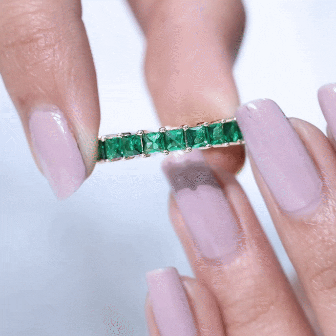 Lab Grown Emerald Ring | Ethical Emerald Jewelry – Princess Cut Rose Gold Wedding Band