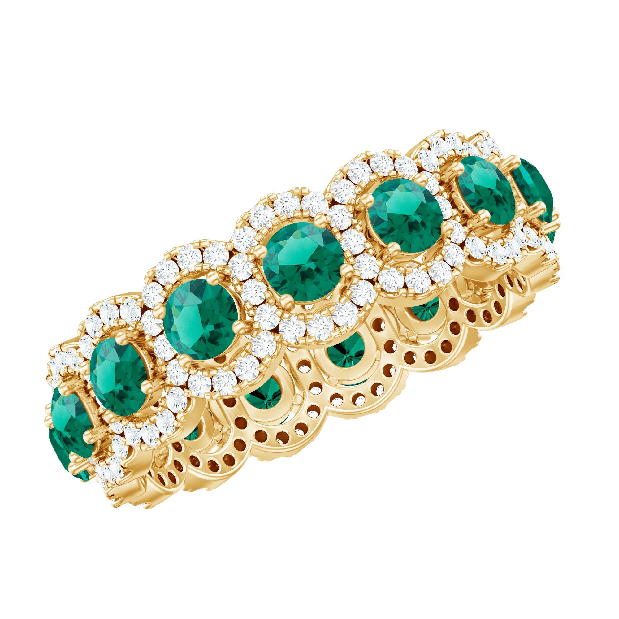 Lab Grown Emerald Ring – Vintage Style Emerald Wedding Band With Moissanite Halo