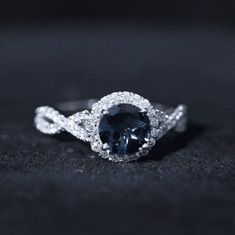 2 Carat Round London Blue Topaz Crossover Engagement Ring with Diamond Halo