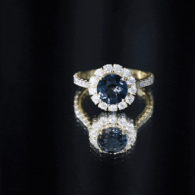2 Carat Round London Blue Topaz Halo Engagement Ring with Moissanite