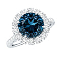 2 Carat Round London Blue Topaz Halo Engagement Ring with Moissanite