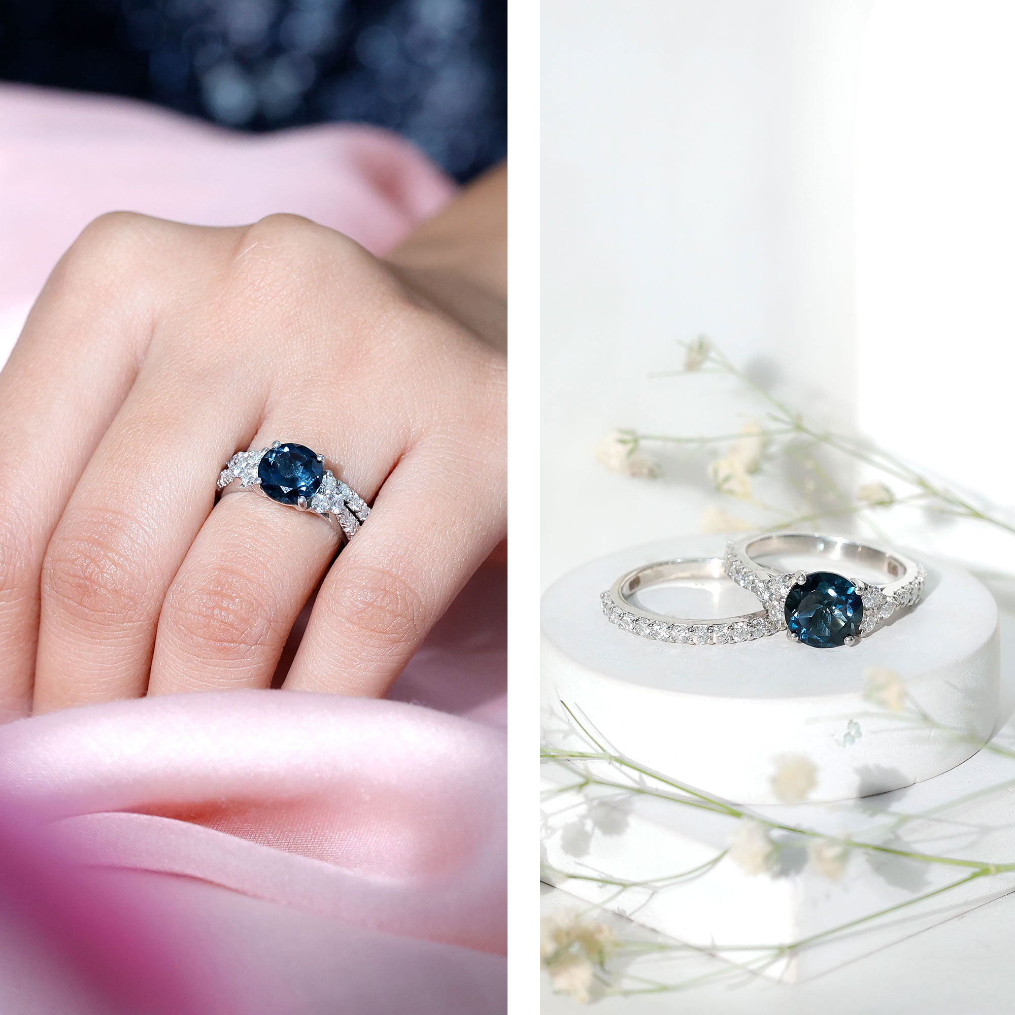 2 Carat London Blue Topaz Ring Set with Wedding Band