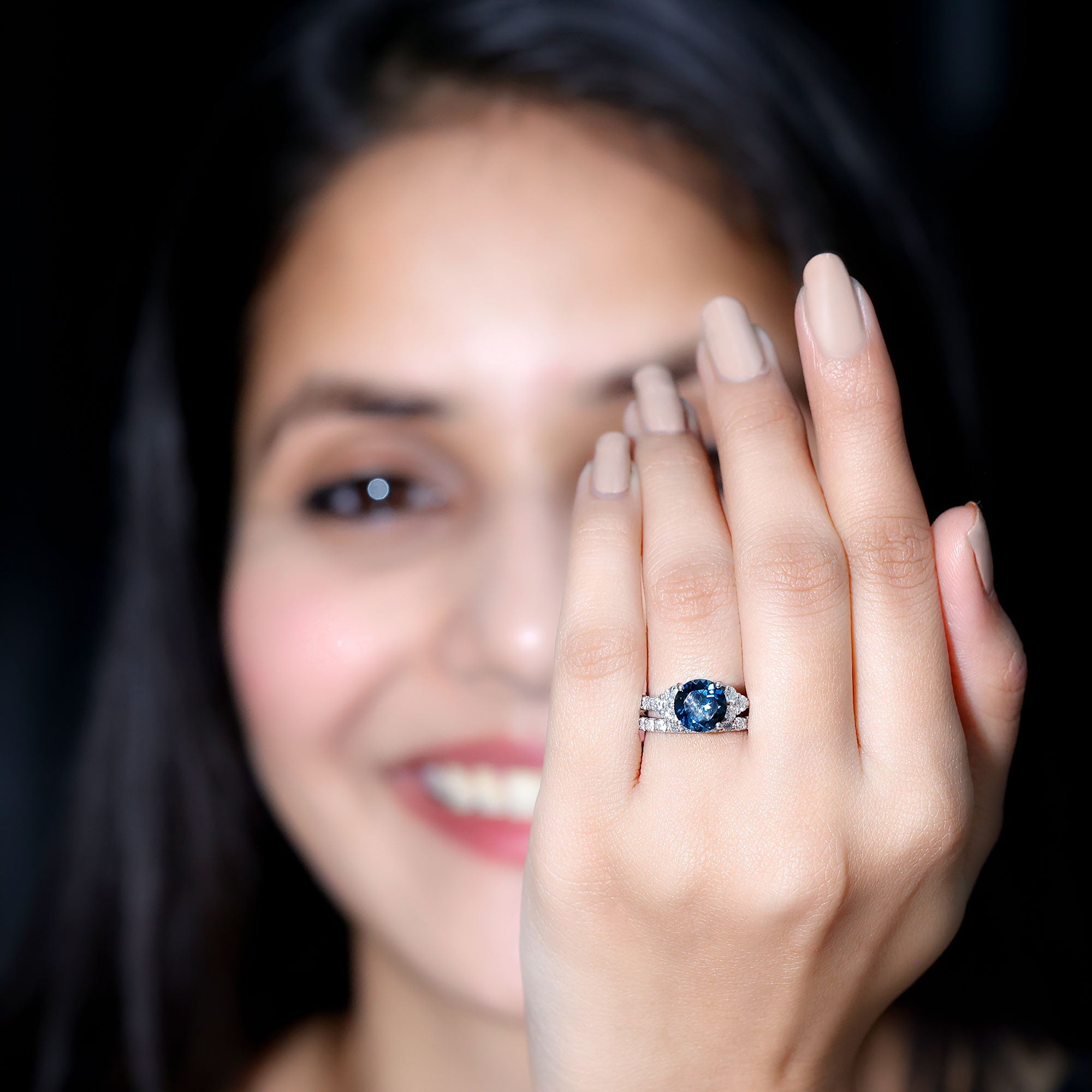 2 Carat London Blue Topaz Ring Set with Wedding Band