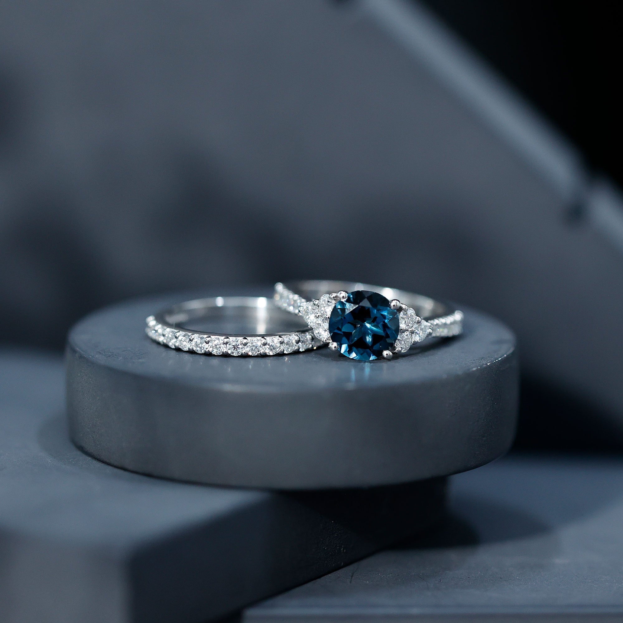 2 Carat London Blue Topaz Ring Set with Wedding Band