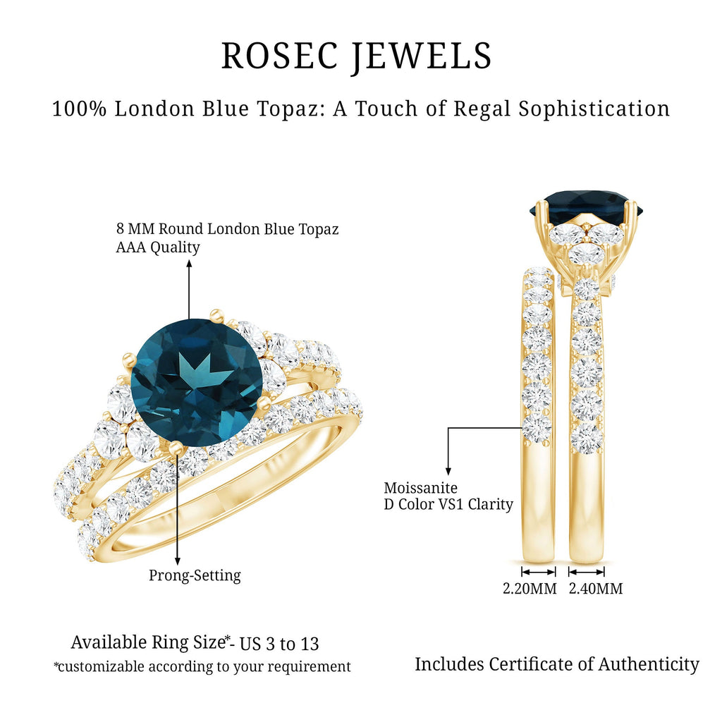2 Carat London Blue Topaz Ring Set with Wedding Band