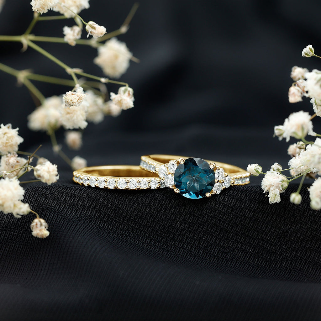 2 Carat London Blue Topaz Ring Set with Wedding Band