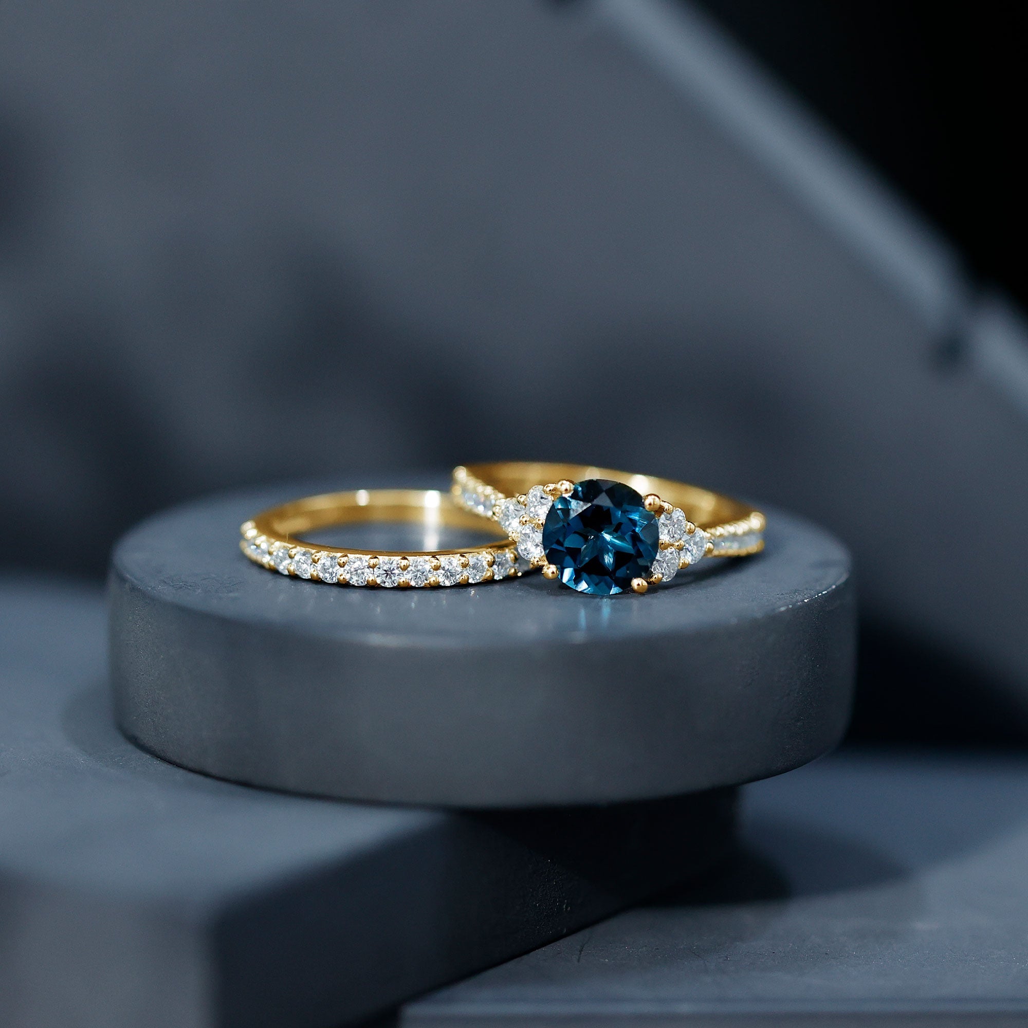 2 Carat London Blue Topaz Ring Set with Wedding Band