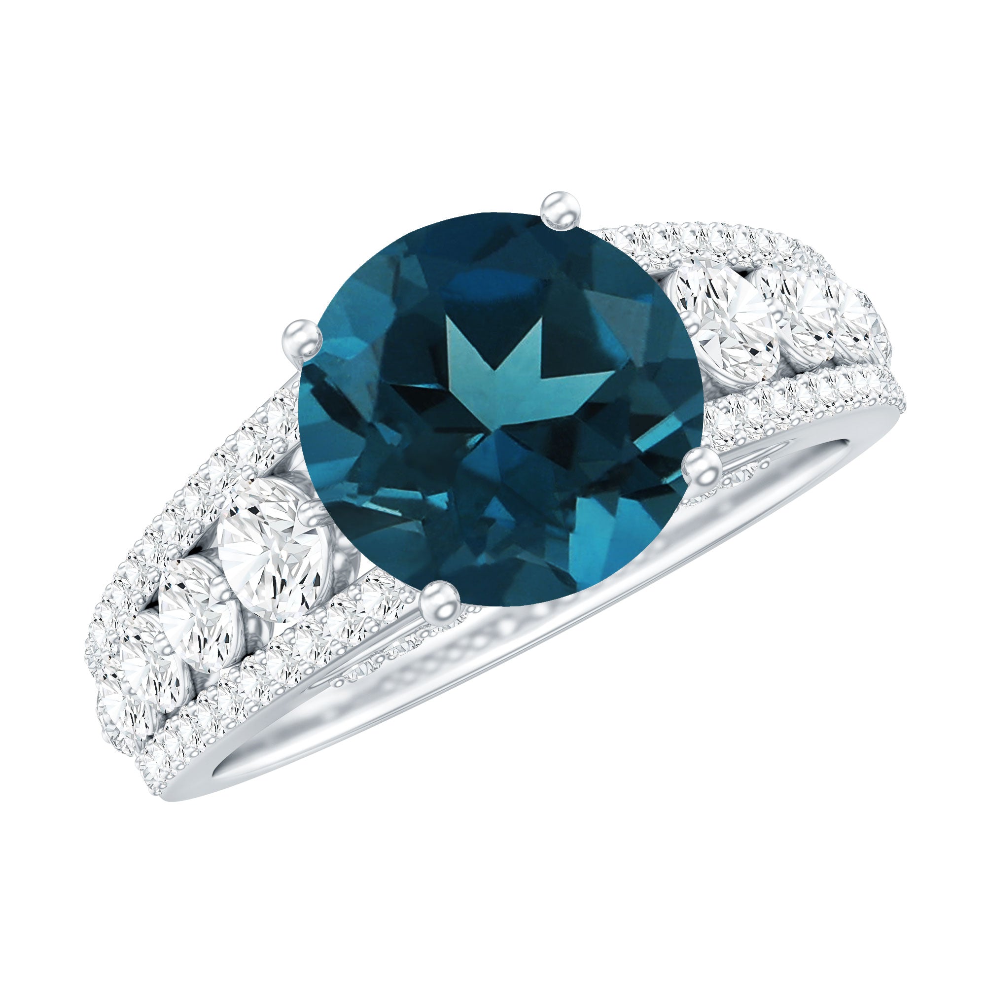2 Carat London Blue Topaz Statement Engagement Ring with Side Stones