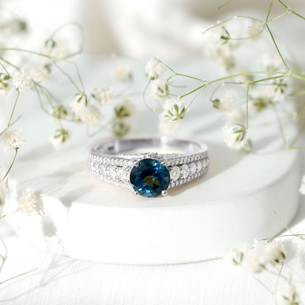 2 Carat London Blue Topaz Statement Engagement Ring with Side Stones