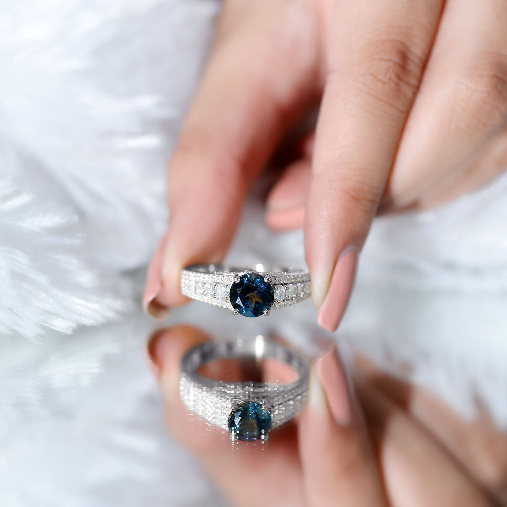 2 Carat London Blue Topaz Statement Engagement Ring with Side Stones