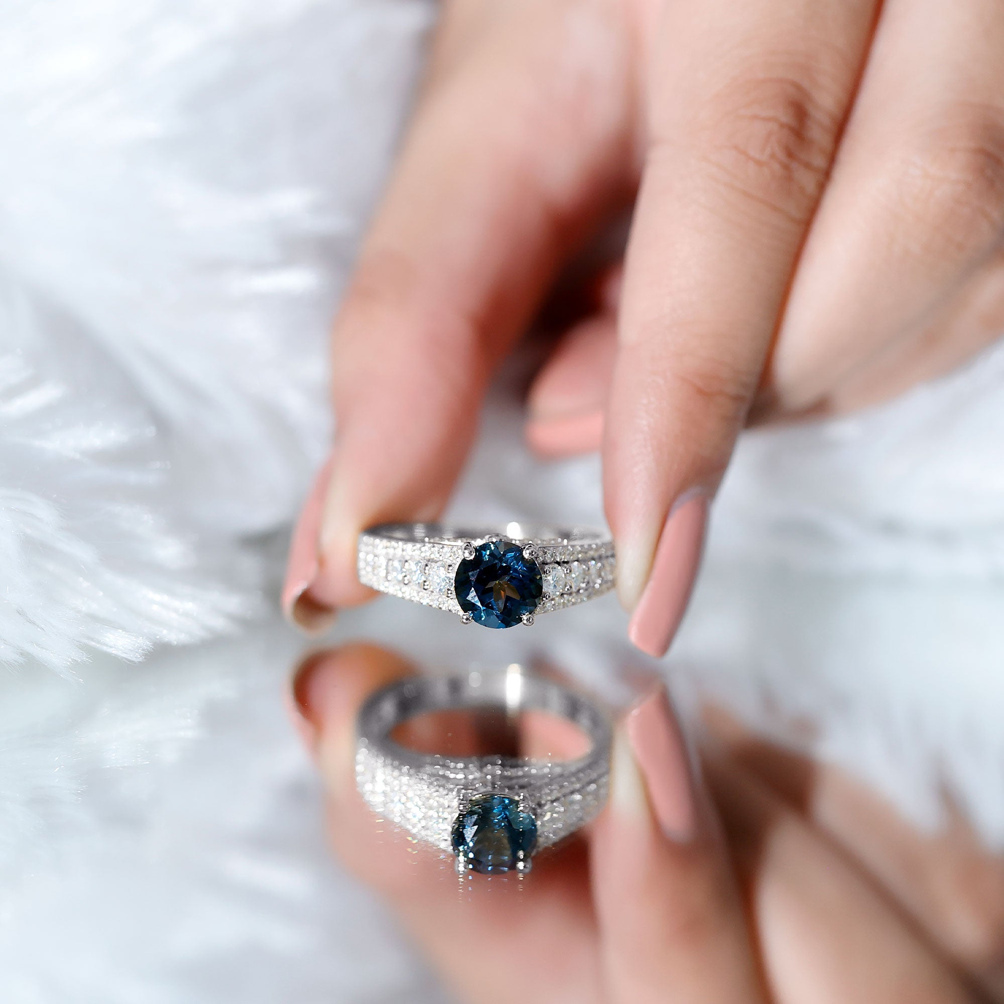 2 Carat London Blue Topaz Statement Engagement Ring with Side Stones