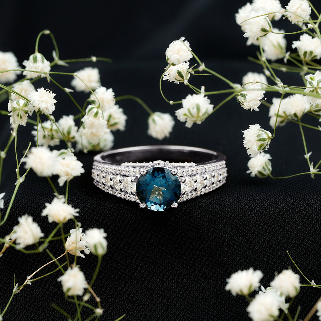 2 Carat London Blue Topaz Statement Engagement Ring with Side Stones