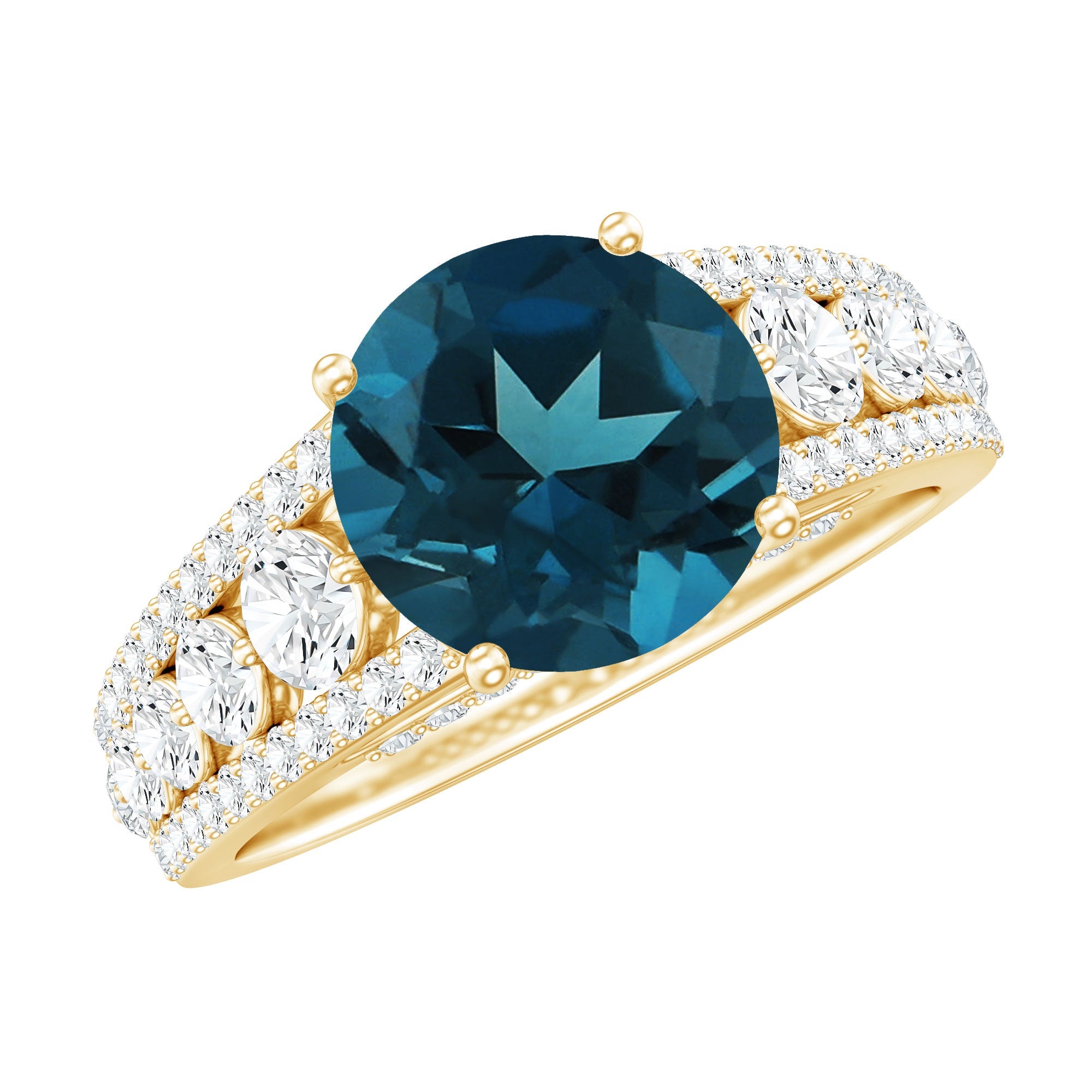 2 Carat London Blue Topaz Statement Engagement Ring with Side Stones