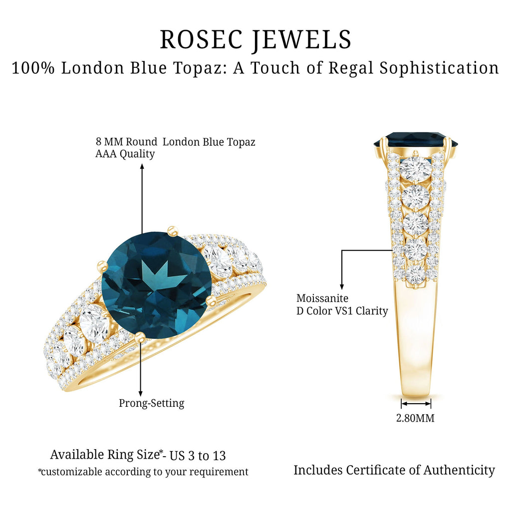 2 Carat London Blue Topaz Statement Engagement Ring with Side Stones