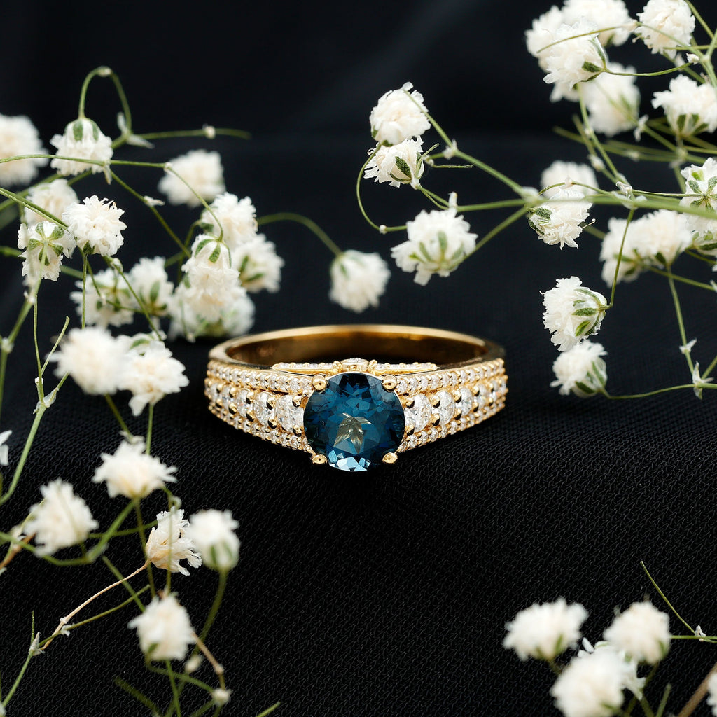 2 Carat London Blue Topaz Statement Engagement Ring with Side Stones
