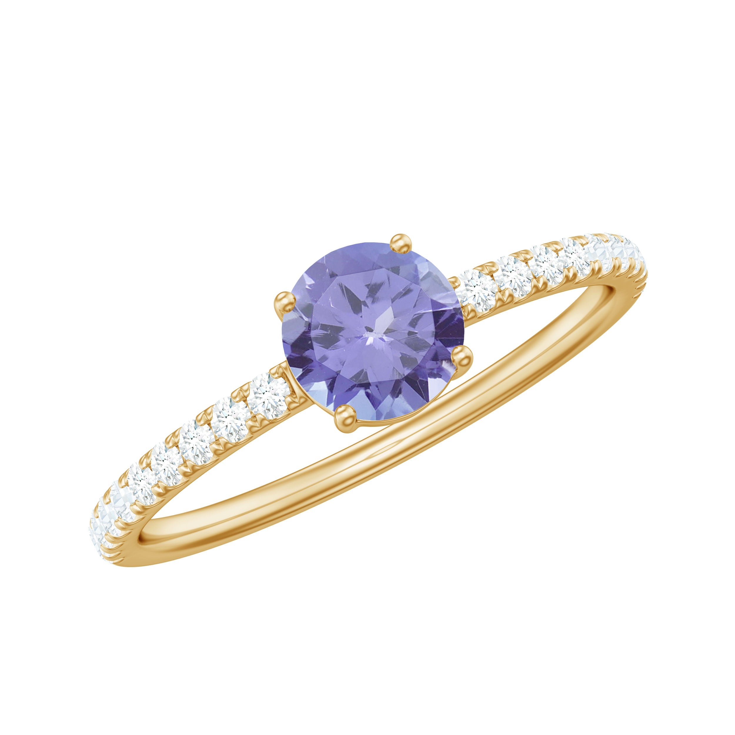 Tanzanite Promise Ring - Solitaire 5mm Blue Gemstone With Diamond Band