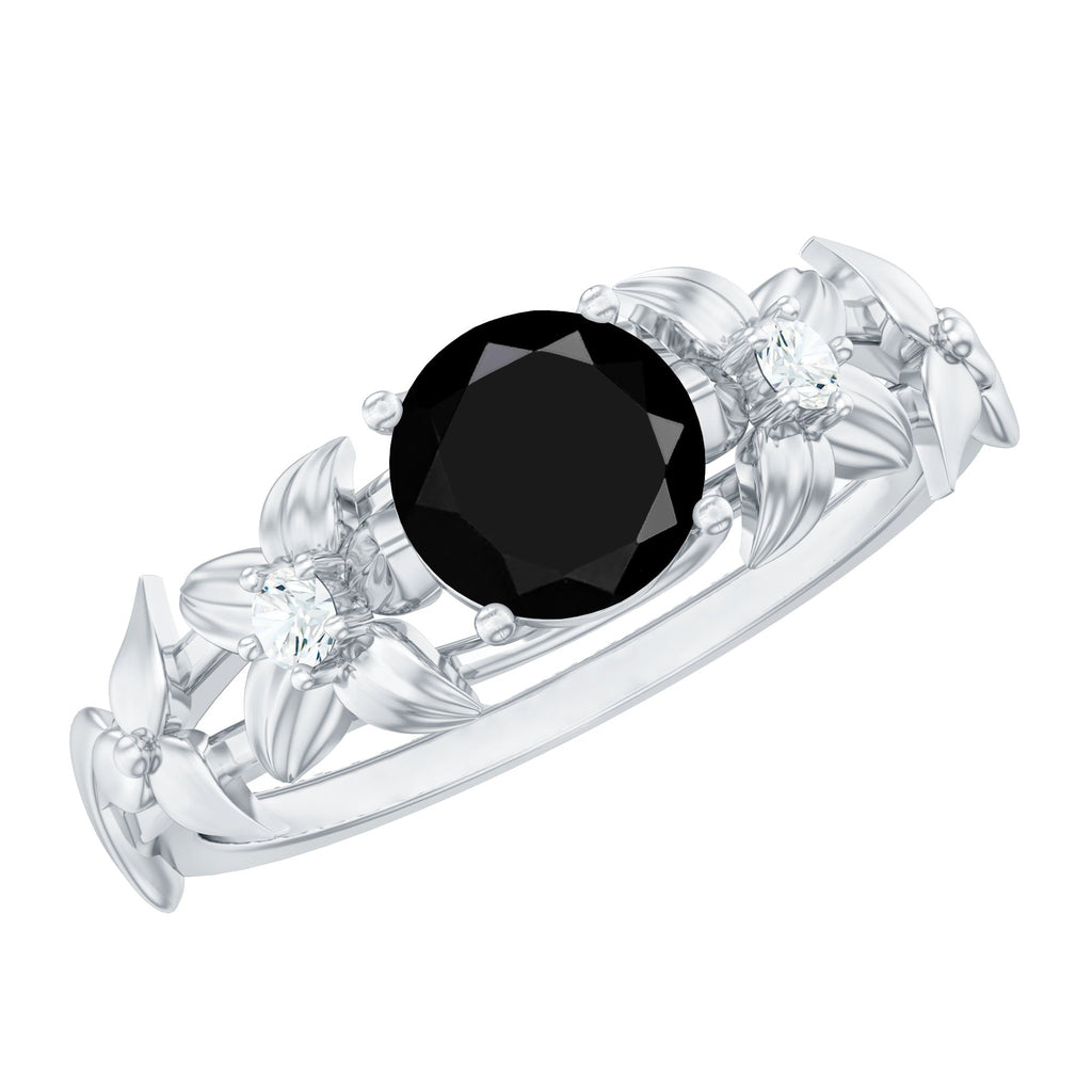 Nature Inspired Black Spinel Engagement Ring with Diamonds