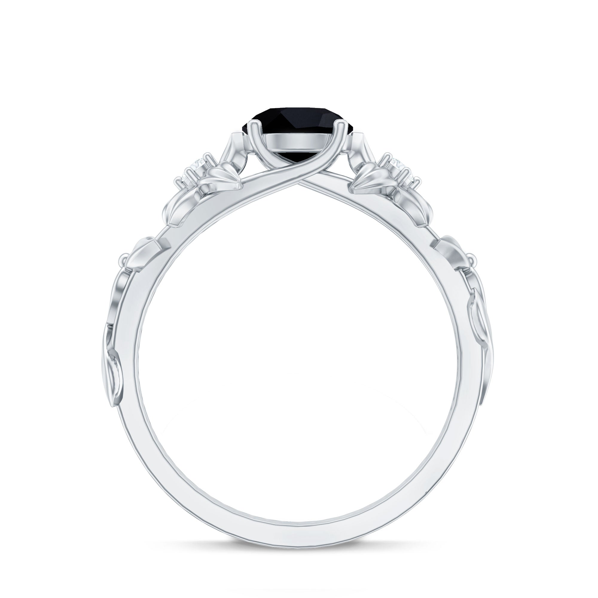 Nature Inspired Black Spinel Engagement Ring with Diamonds