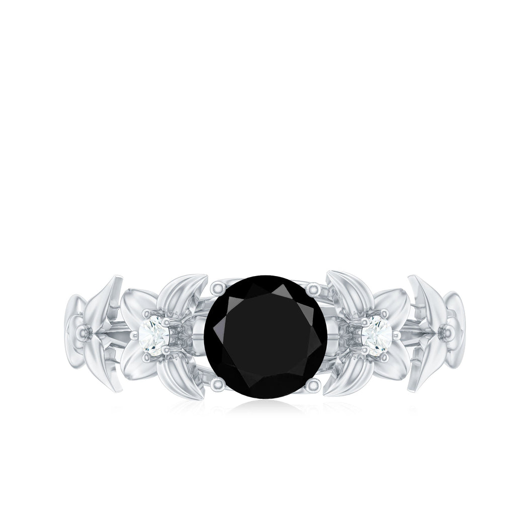 Nature Inspired Black Spinel Engagement Ring with Diamonds