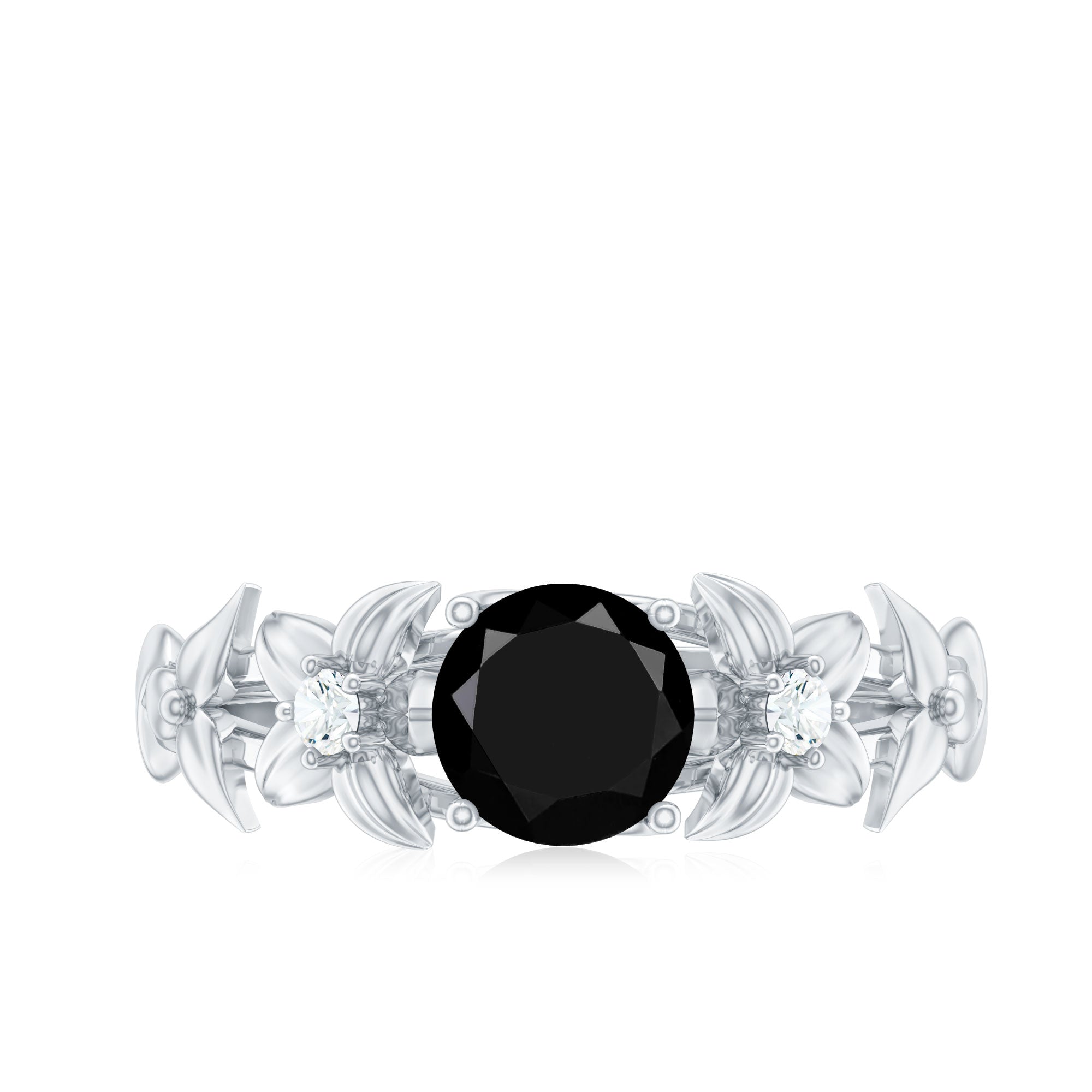 Nature Inspired Black Spinel Engagement Ring with Diamonds