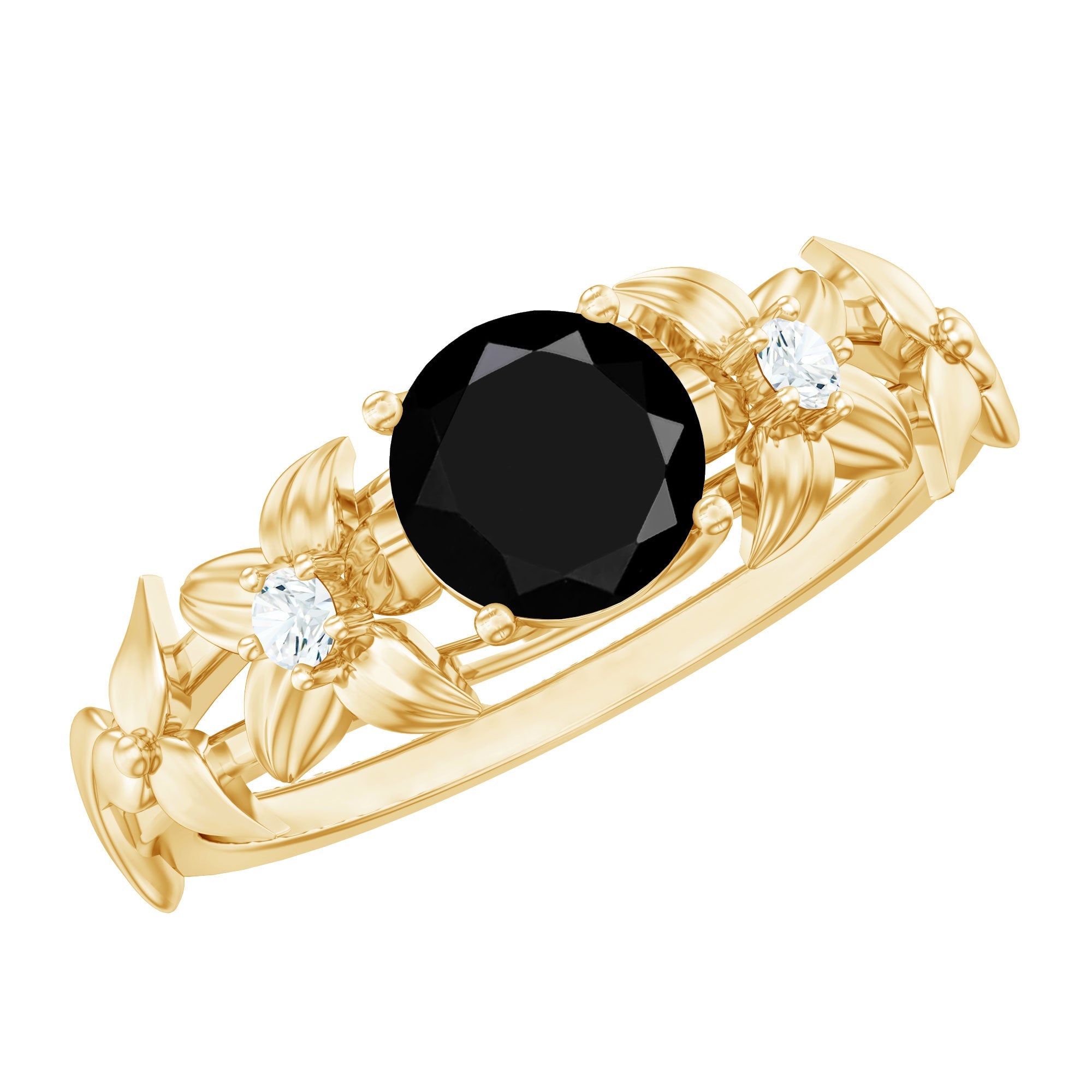 Nature Inspired Black Spinel Engagement Ring with Diamonds