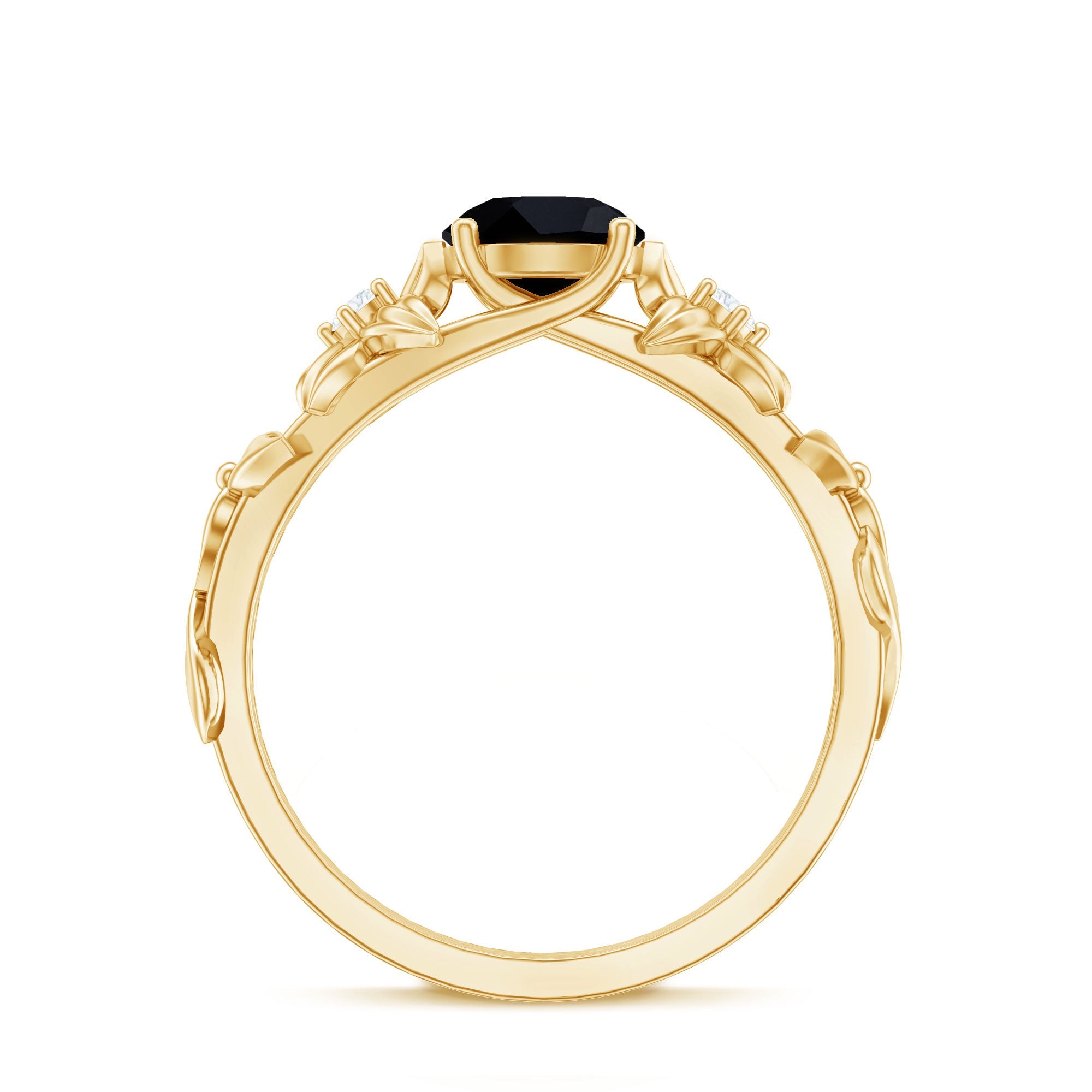 Nature Inspired Black Spinel Engagement Ring with Diamonds