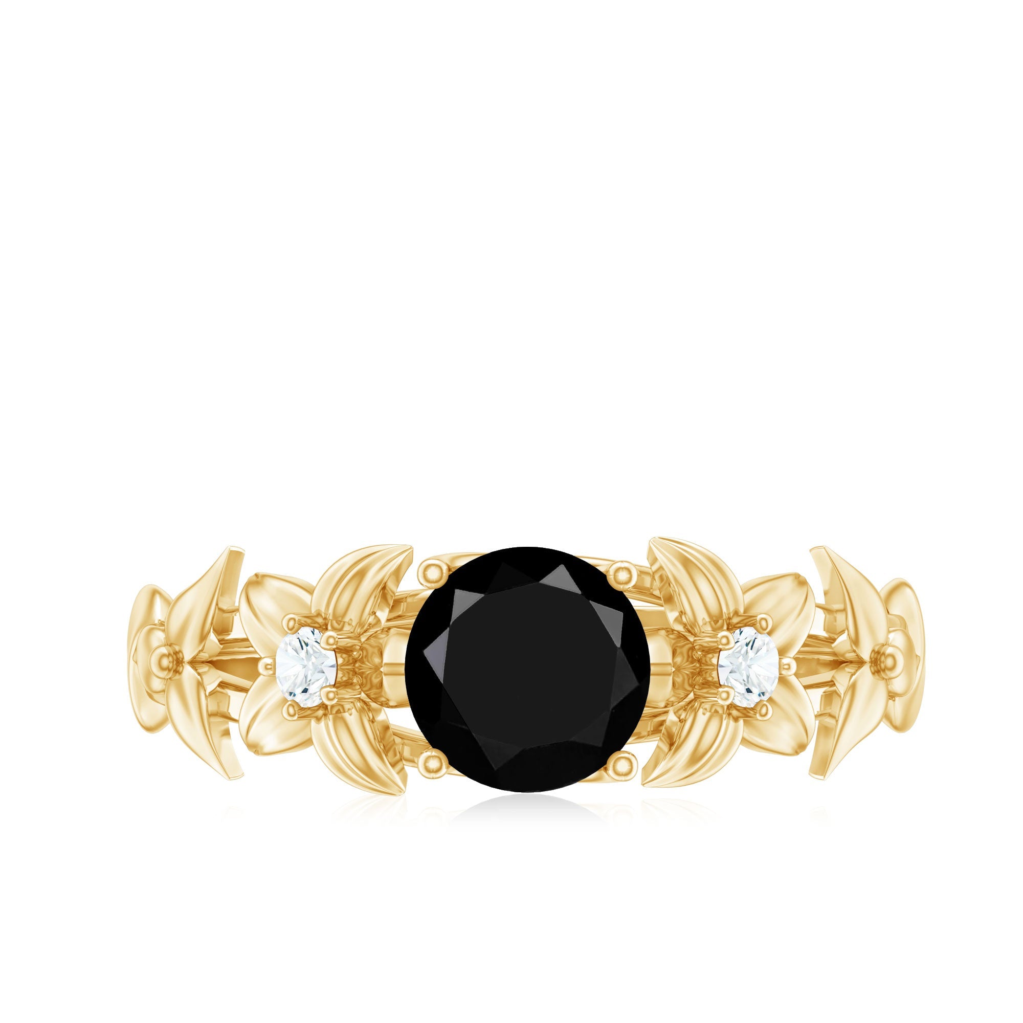 Nature Inspired Black Spinel Engagement Ring with Diamonds