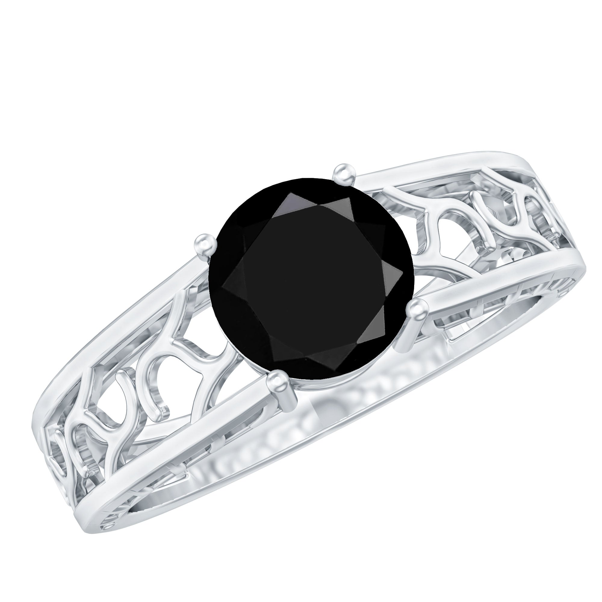 2 Carat Round Black Onyx Filigree Engagement Ring with Certificate
