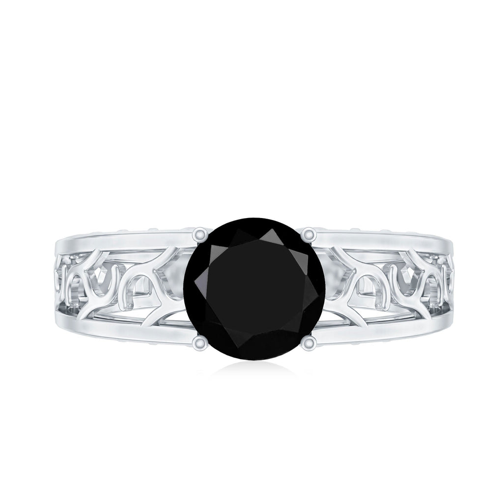 2 Carat Round Black Onyx Filigree Engagement Ring with Certificate