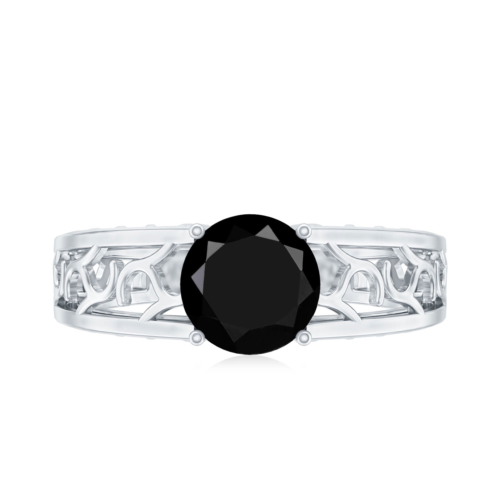 2 Carat Round Black Onyx Filigree Engagement Ring with Certificate