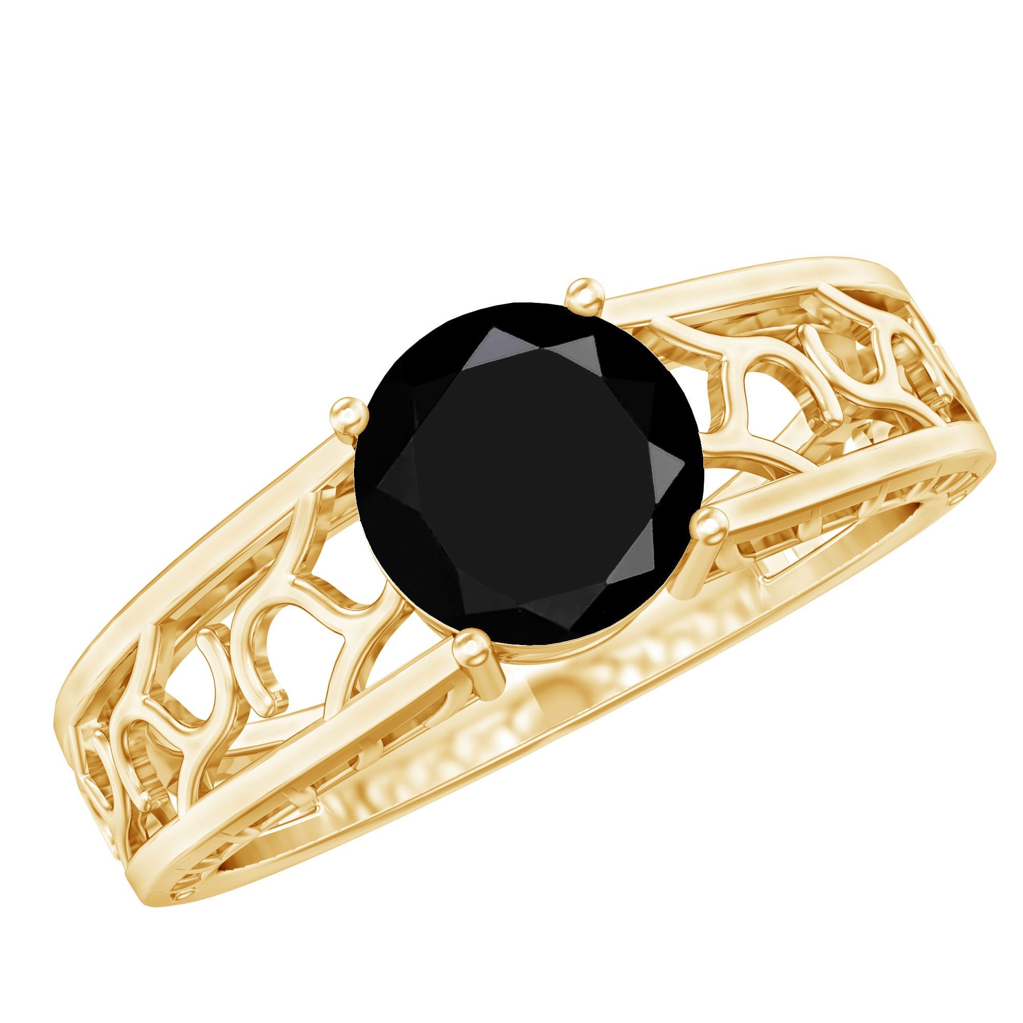 2 Carat Round Black Onyx Filigree Engagement Ring with Certificate