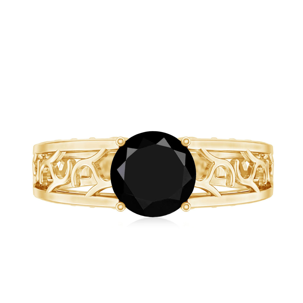 2 Carat Round Black Onyx Filigree Engagement Ring with Certificate