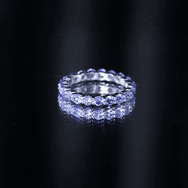 Tanzanite Eternity Ring – Full Eternity Band with Blue Violet Gemstones in Shared Prong Setting