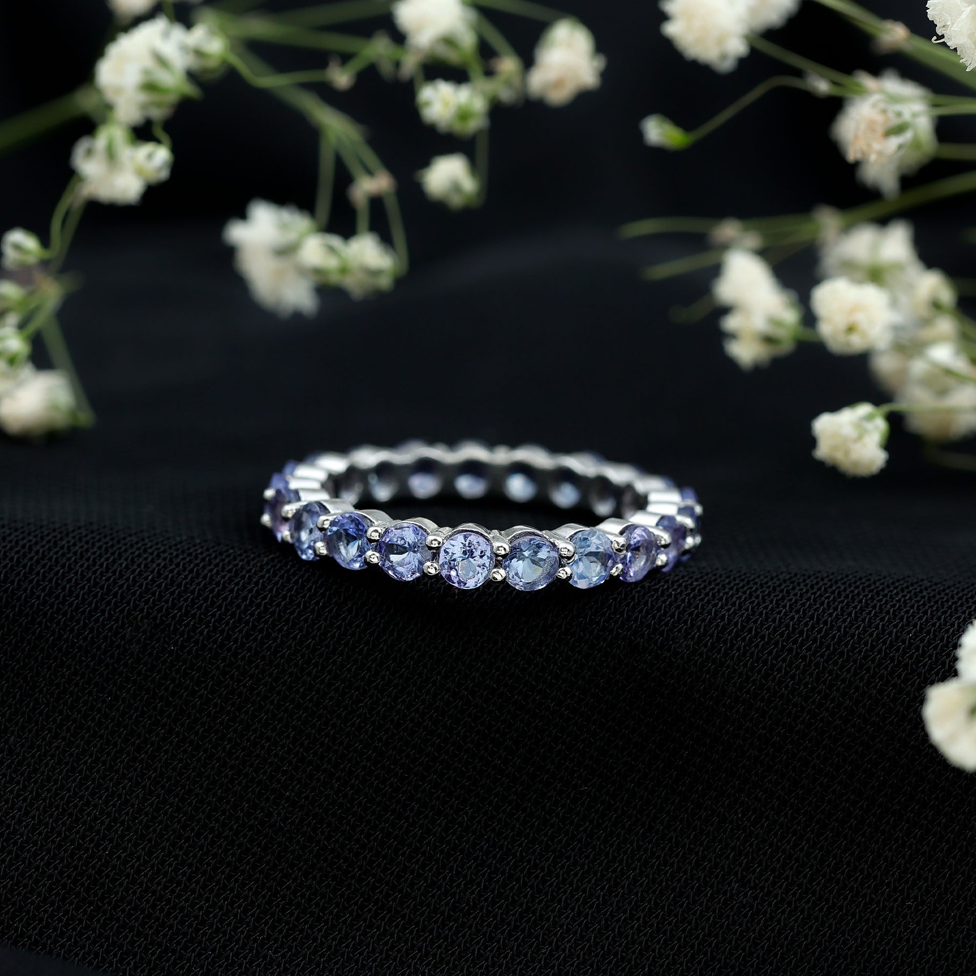Tanzanite Eternity Ring – Full Eternity Band with Blue Violet Gemstones in Shared Prong Setting