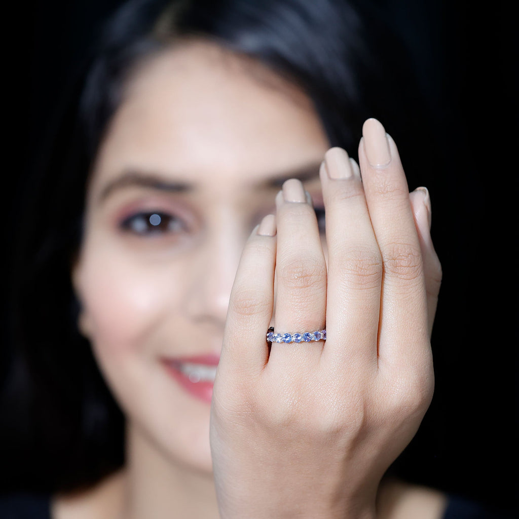 Tanzanite Eternity Ring – Full Eternity Band with Blue Violet Gemstones in Shared Prong Setting