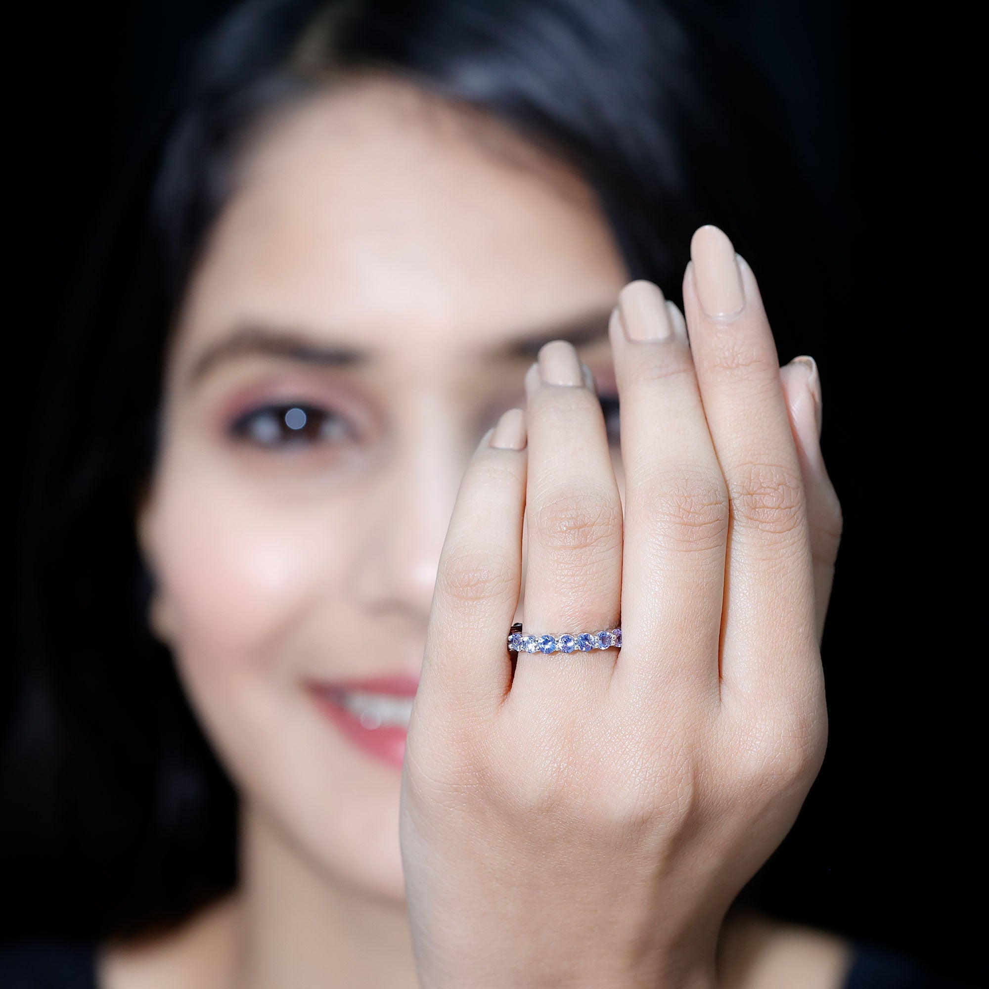 Tanzanite Eternity Ring – Full Eternity Band with Blue Violet Gemstones in Shared Prong Setting