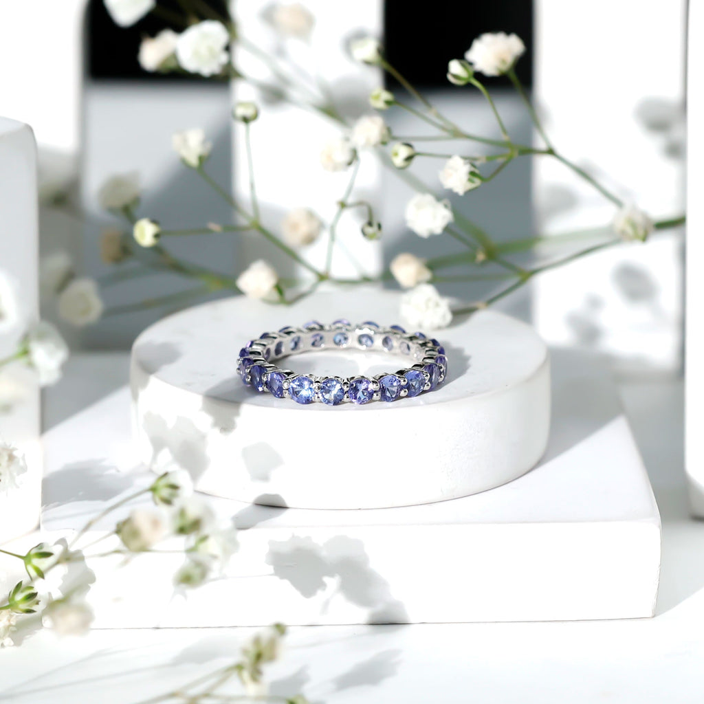 Tanzanite Eternity Ring – Full Eternity Band with Blue Violet Gemstones in Shared Prong Setting