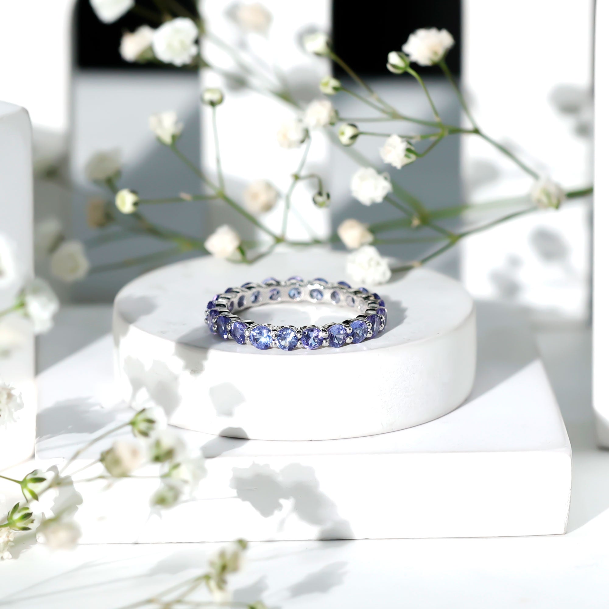 Tanzanite Eternity Ring – Full Eternity Band with Blue Violet Gemstones in Shared Prong Setting