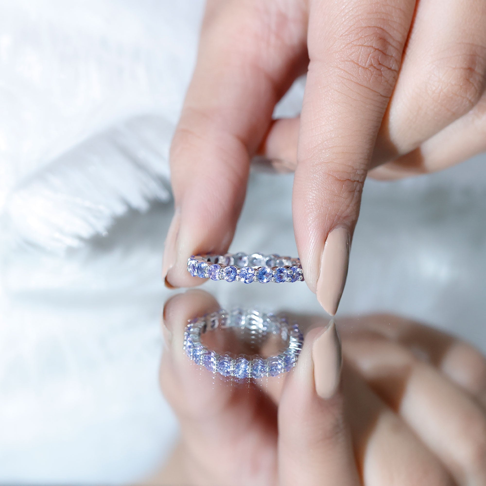 Tanzanite Eternity Ring – Full Eternity Band with Blue Violet Gemstones in Shared Prong Setting