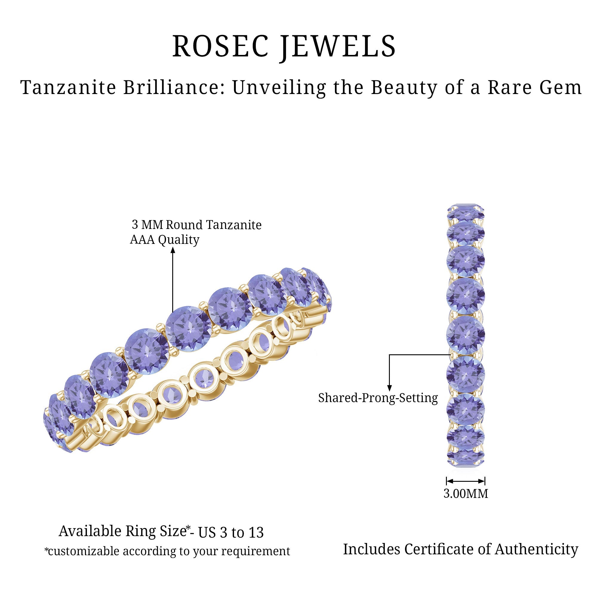 Tanzanite Eternity Ring – Full Eternity Band with Blue Violet Gemstones in Shared Prong Setting