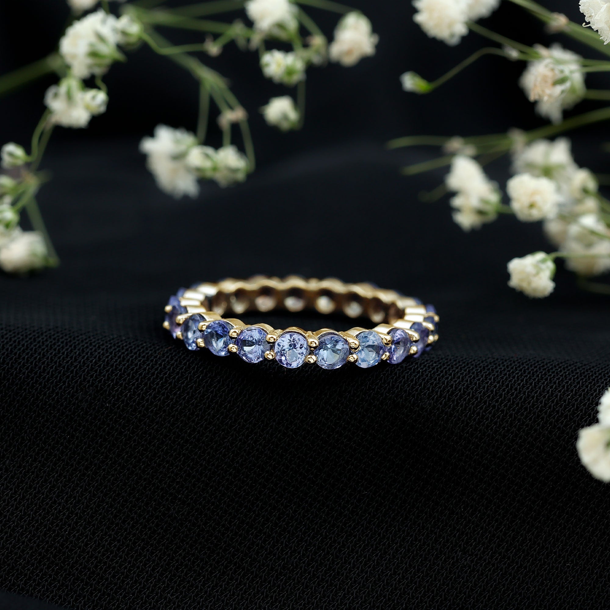 Tanzanite Eternity Ring – Full Eternity Band with Blue Violet Gemstones in Shared Prong Setting