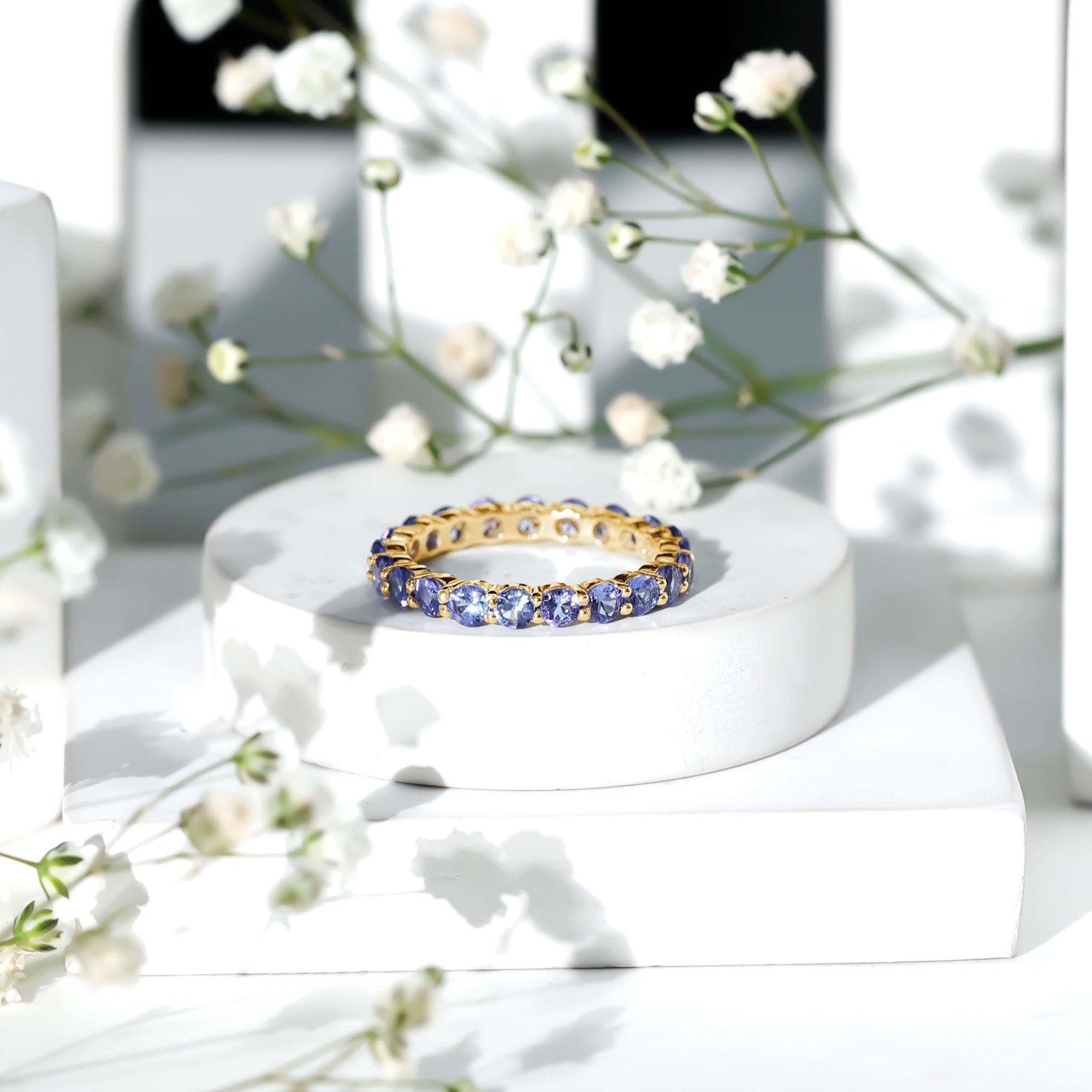Tanzanite Eternity Ring – Full Eternity Band with Blue Violet Gemstones in Shared Prong Setting