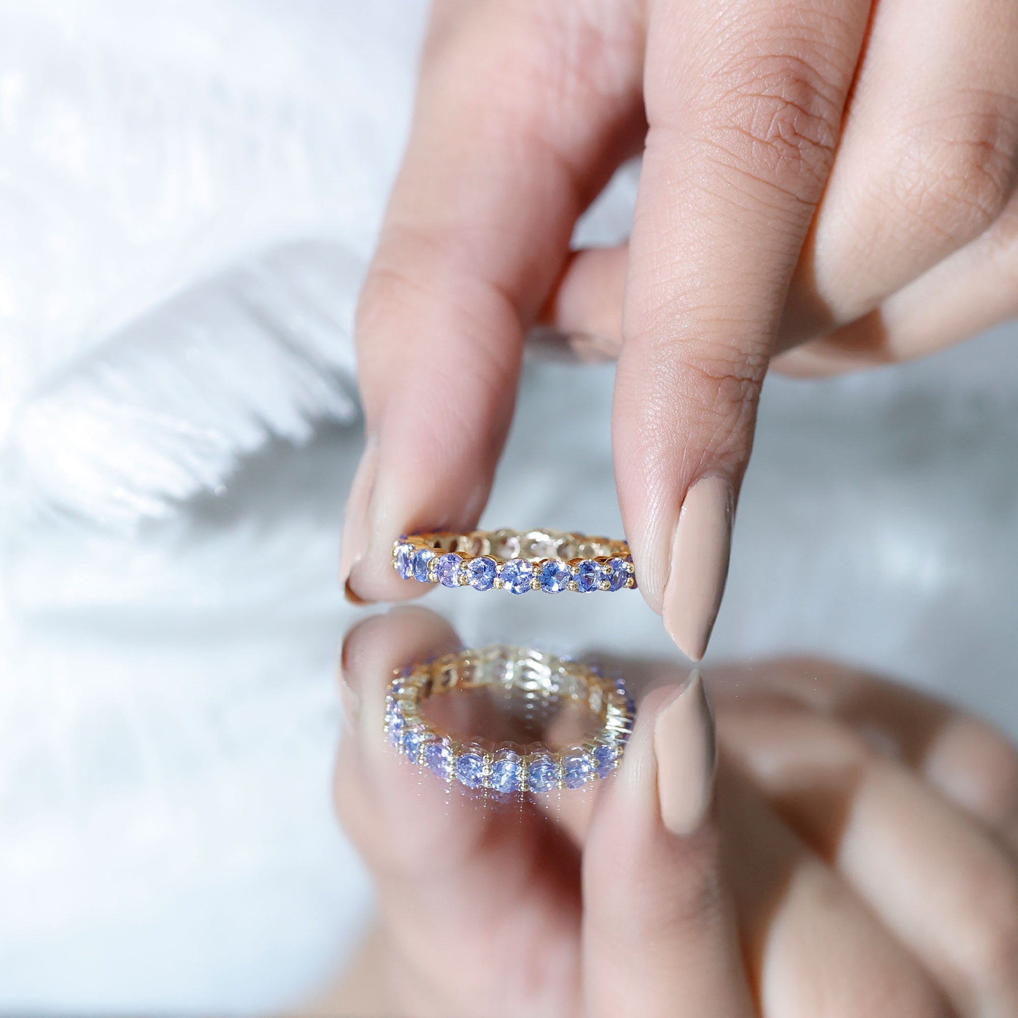 Tanzanite Eternity Ring – Full Eternity Band with Blue Violet Gemstones in Shared Prong Setting