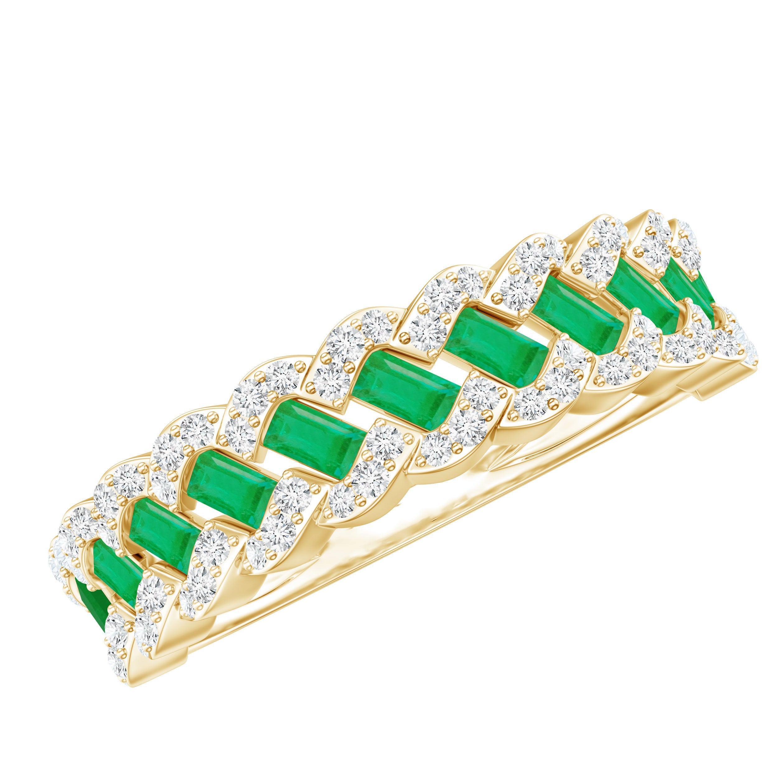 Emerald Eternity Ring – Diamond Braided Half Eternity Band With Baguette Emerald