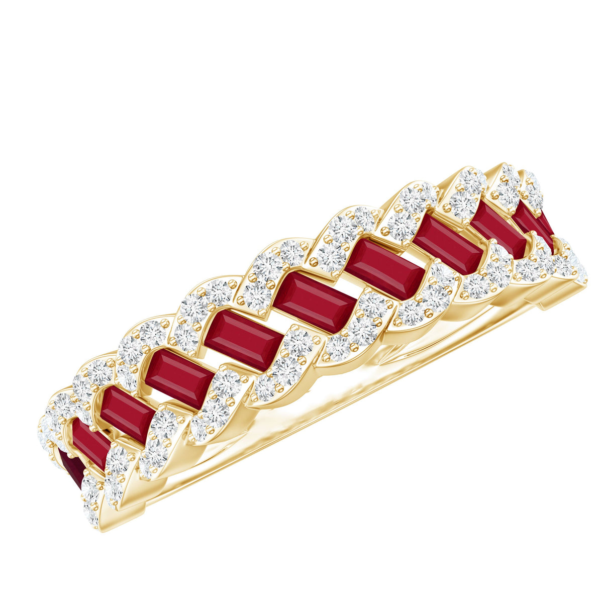 Ruby Eternity Band – Half Eternity Ring with Baguette Ruby & Sparkling Diamond Stones