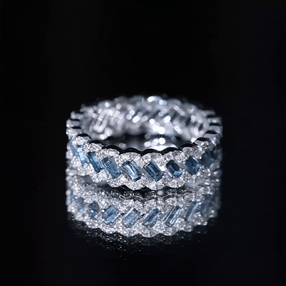 Baguette London Blue Topaz Full Eternity Band with Diamond