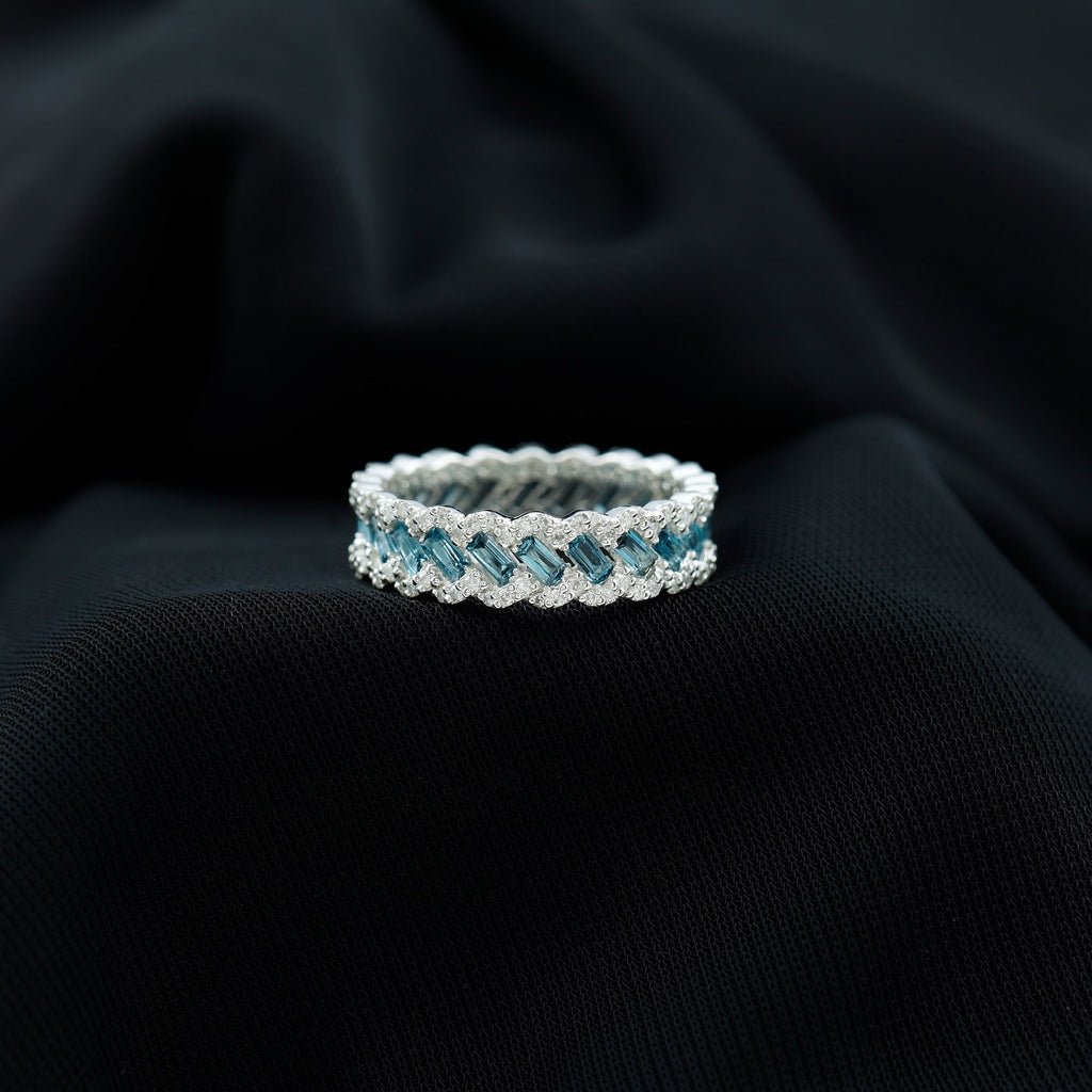 Baguette London Blue Topaz Full Eternity Band with Diamond