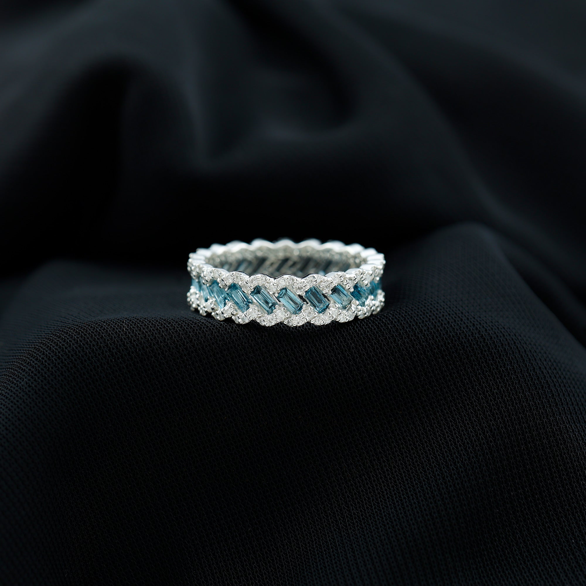 Baguette London Blue Topaz Full Eternity Band with Diamond